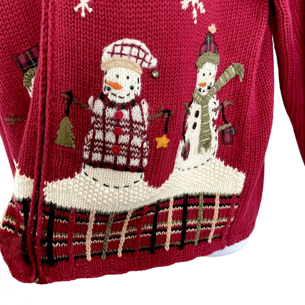 Croft & Barrow Red Snowman Winter Cardigan Zip Up Sweater Size M - Picture 7 of 9
